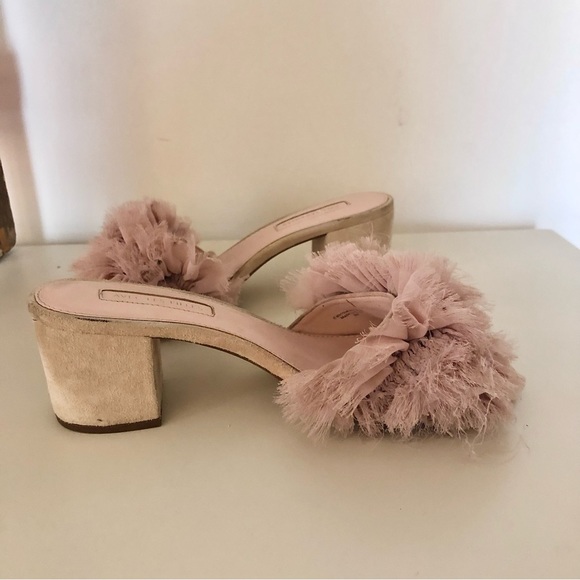 Avec Les Fillies Maya Pink Chiffon Slide Block Heel. Size 8. - Picture 5 of 13